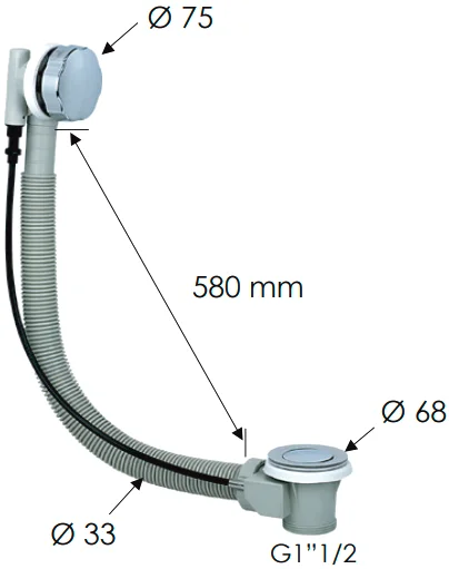 слив-перелив для ванны remer 96p 32 мм, клик-клак, хром, без гидрозатвора