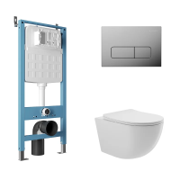 Комплект Aqueduto AQDS114: инсталляция Tecnica Novo, кнопка Forma - хром, унитаз OVO безободковый, сиденье с микролифтом, белый глянцевый