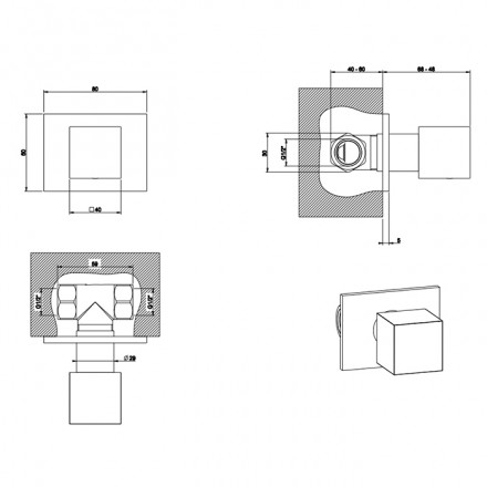 вентиль запорный gessi rettangolo 20166#149 внешняя часть, цвет finox