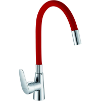 Смеситель для кухни D-Lin D155302-4 с гибким изливом, хром/красный