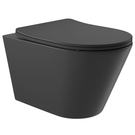 унитаз aqueduto cone con0140 подвесной, безободковый, сиденье с микролифтом, 52.5х36 см, черный матовый