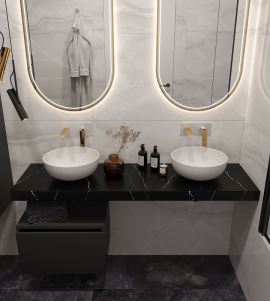 столешница под раковину boheme armadi art flat 160 869-160-nm черный мрамор