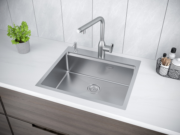кухонная мойка paulmark kroner-pro 59 pm705951-bs, цвет нержавеющая сталь.