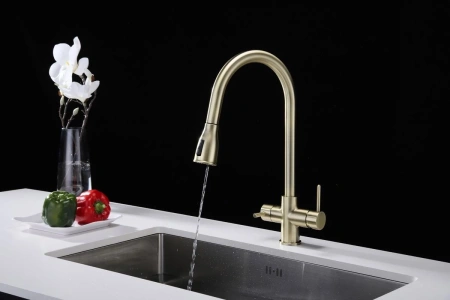 смеситель для кухни paulmark lange la214212-br с подключением к фильтру, цвет бронза