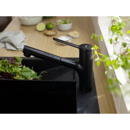 смеситель для кухни hansgrohe zesis m33 sbox lite 74803670, черный матовый