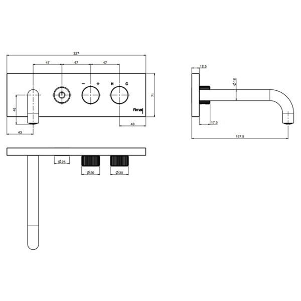 смеситель fima carlo frattini switcхh on f5951x5or для раковины, встраиваемый, излив 15.7см, c кнопкой on|off, золото