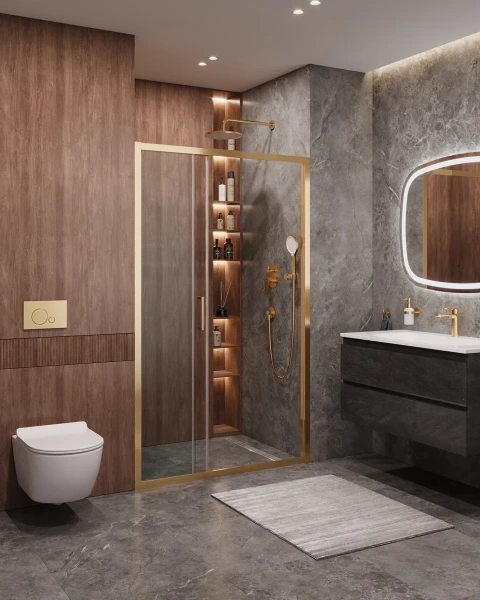 душевая дверь cezares molveno molveno-bf-3-120-c-boro-iv 120 см, профиль золотой матовый, стекло прозрачное