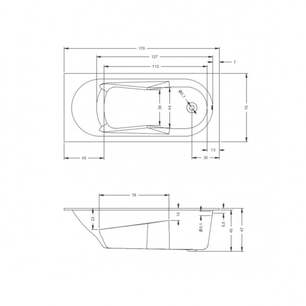 акриловая ванна riho lazy 170х75 b078001005 (bc3800500000000) без гидромассажа