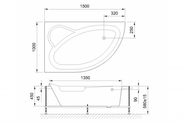 акриловая ванна royal bath alpine de luxe 150x100 rb819100dl-l с гидромассажем