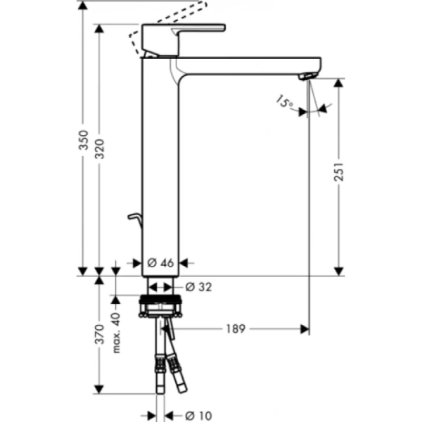 смеситель для раковины 260 с донным клапаном hansgrohe metris s 31022000