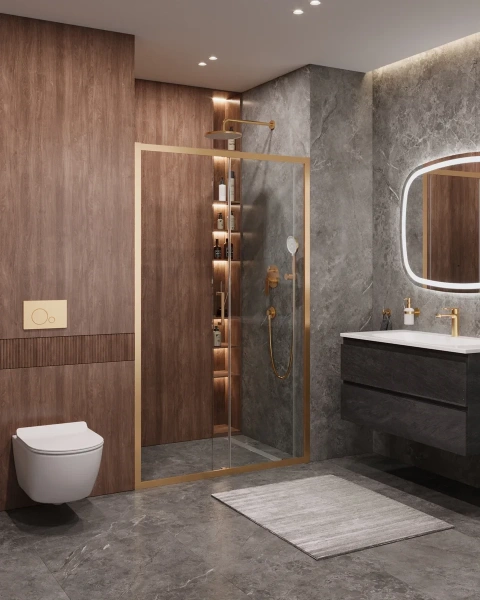 душевая дверь cezares molveno molveno-bf-1-120-c-boro-iv 120 см, профиль золотой матовый, стекло прозрачное