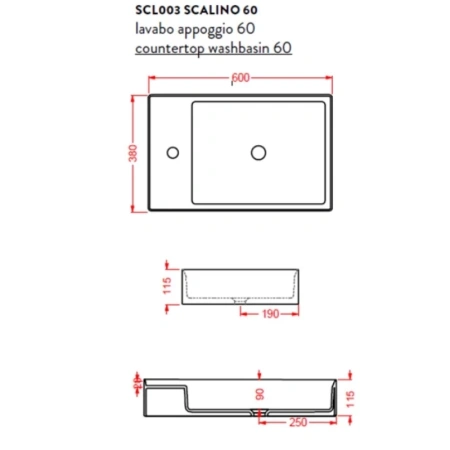 раковина накладная 60 см artceram scalino scl003 05 00, белая матовый.