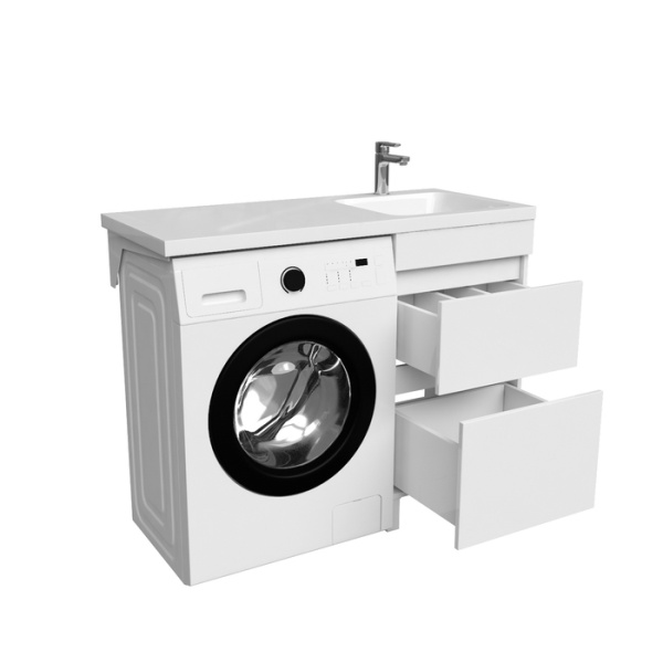 тумба с умывальником iddis optima home oph11rbi95k напольная для стиральной машины с ящиками, 110 см, правая, белая.