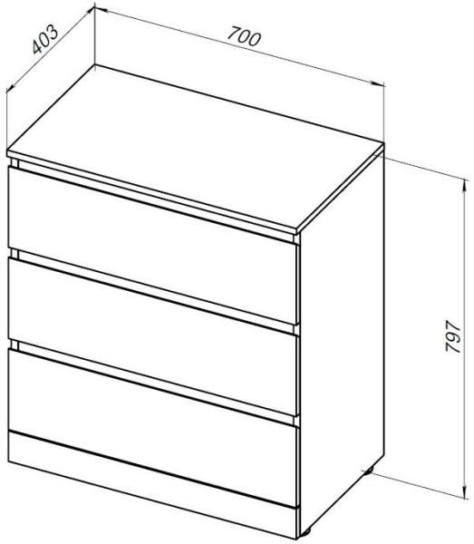 комод aquanet сканди 70 дуб эдгрейн (3 ящика)
