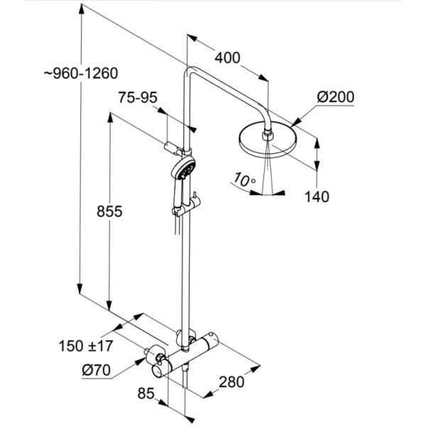 душевая система kludi logo dual shower system 6809205-00 с термостатом, ручная лейка 3s