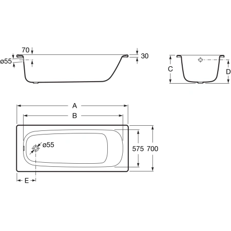 ванна стальная roca contesa 23606000o 150x70 см, белый