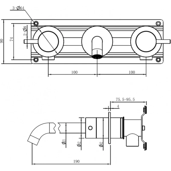 смеситель для раковины abber wasser kreis 316 af81123bg-l встраиваемый, золотой матовый
