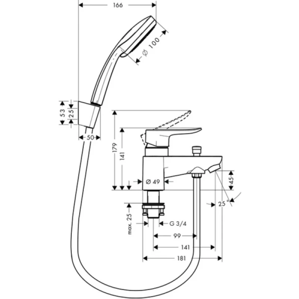 смеситель на борт ванны hansgrohe metris 31422000
