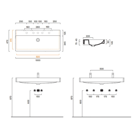 раковина catalano green 100x47см, с 2 отв., белый глянцевый
