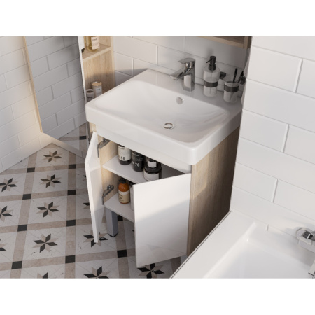 тумба с раковиной белый глянец/дуб верона 55 см акватон сканди doors 1a2788k0sdb20