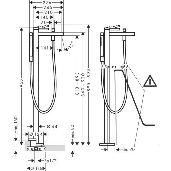 смеситель напольный для ванны hansgrohe finoris 76445670