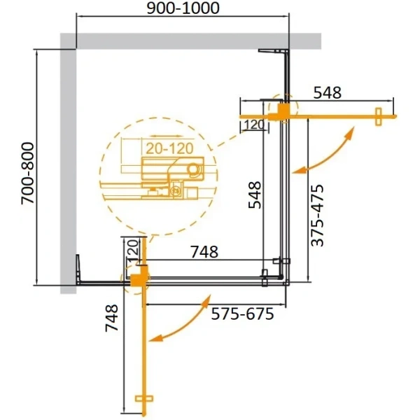 душевой уголок cezares slider slider-ah-2-70/80-90/100-br-boro 90-100x70-80 см, профиль золотой матовый, стекло бронза