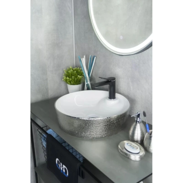 раковина в ванную накладная 43 см ceramalux d1306h021 белый, серебро