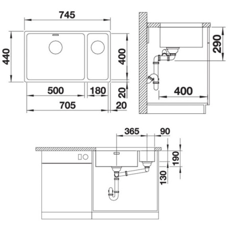 кухонная мойка blanco andano 500/180-u 522991 левая