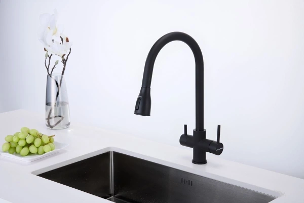 смеситель для кухни paulmark lange la214212-401 с подключением к фильтру, цвет антрацит