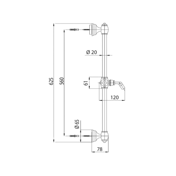душевая штанга 60см.bossini charleston d03000.021, латунь, цвет: золото