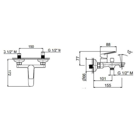 смеситель для ванны kerama marazzi nota 33080km.21.018 хром