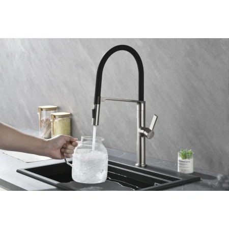 смеситель для кухни paulmark barrel ba214029-bs, цвет брашированная сталь,