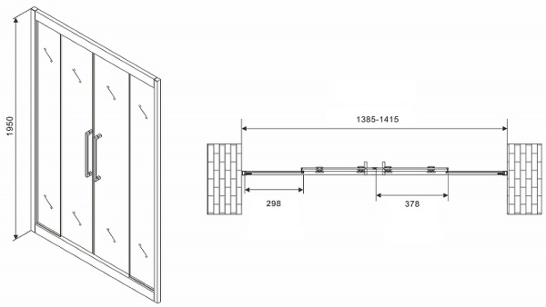 душевая дверь abber schwarzer diamant 140 ag33140bh профиль черный, стекло прозрачное