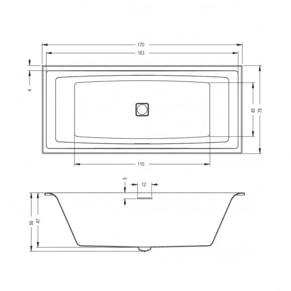 акриловая ванна riho still square 170x75 b100032005, заполнение через перелив