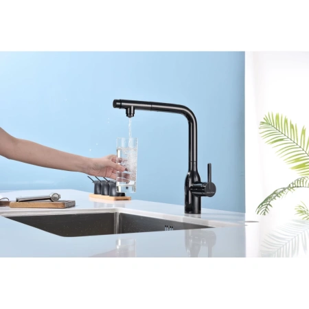 смеситель для кухни с подключением к фильтру paulmark viper vi213105-gb, цвет вороненая сталь