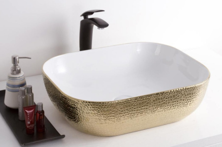 раковина в ванную накладная 46 см ceramalux d1333h025 белый, золото