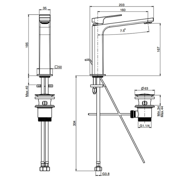смеситель fima carlo frattini fit f3381lcr.1.es для раковины, на 1 отв., высокий хh: 19.5 см, с донным клапаном, хром