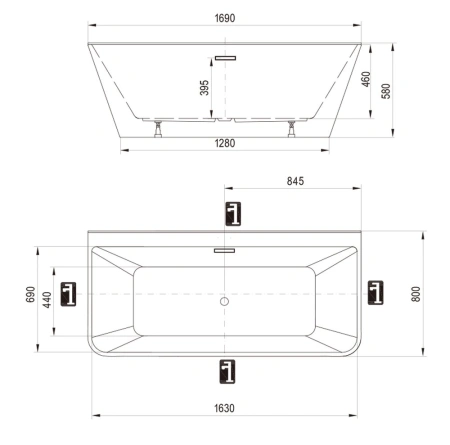 акриловая ванна ravak freedom d xc00d00020 пристенная, 169x80 см, цвет белый