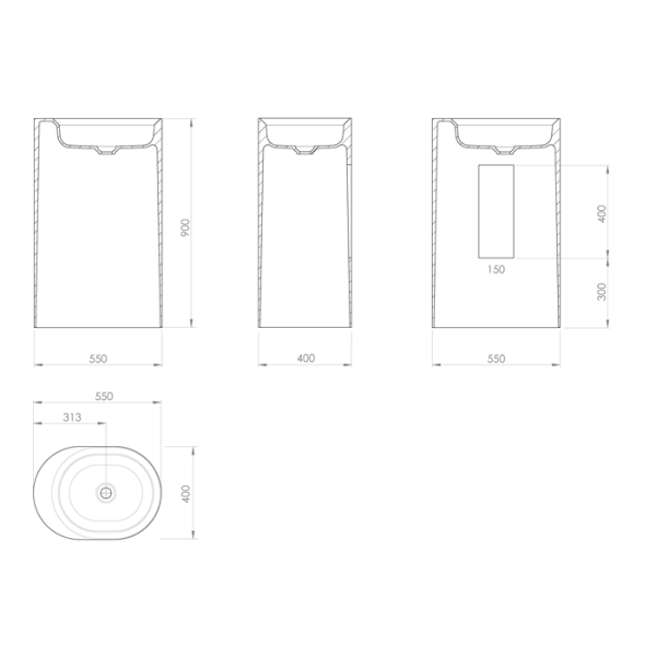 раковина подвесная knief k-stone 0600-051-01/bi matt