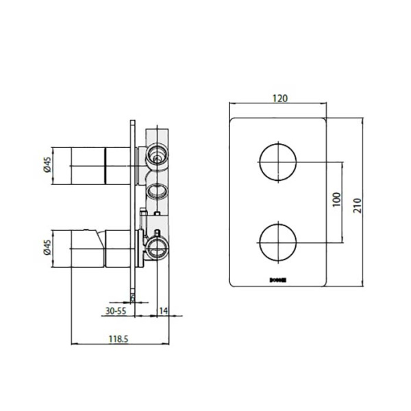 смеситель для душа bossini inox inz042.075, встраиваемый, с девиаторм 1/2/3/4/5, цвет: сталь брашированная