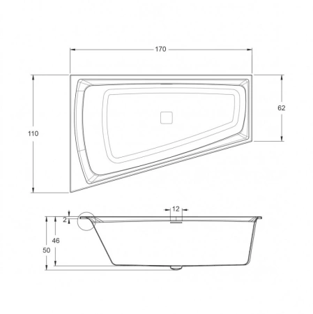 акриловая ванна riho still smart 170x110 r b101009005, заполнение через перелив