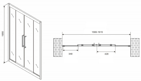 душевая дверь abber schwarzer diamant 160 ag33160bh профиль черный, стекло прозрачное