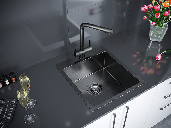 кухонная мойка paulmark kroner 45 pm214551-gm, цвет вороненая сталь
