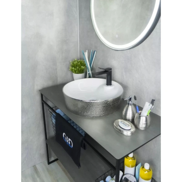 раковина в ванную накладная 43 см ceramalux d1306h021 белый, серебро
