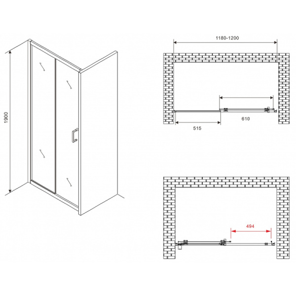 душевая дверь abber schwarzer diamant 120 ag30120b5 профиль черный, стекло прозрачное