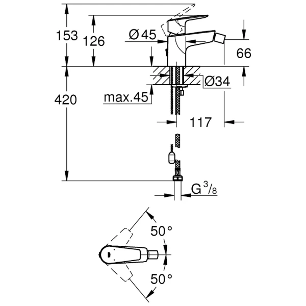 смеситель grohe bauedge new 23332001 для биде, с цепочкой, хром