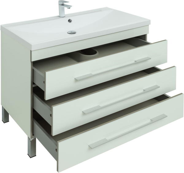 тумба с раковиной aquanet верона 100 белый (напольная 3 ящика)