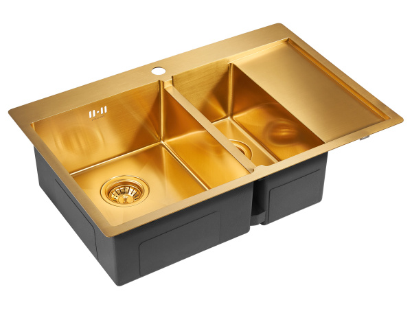 кухонная мойка paulmark kroner 78/2sf pm227851-bgl, левая, цвет золотой матовый.