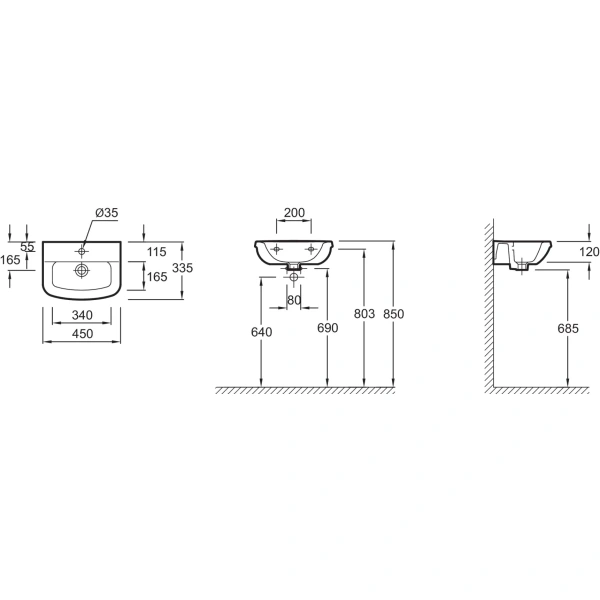 раковина подвесная jacob delafon panache e1439 45 см