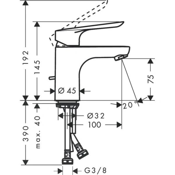 смеситель для раковины с донным клапаном hansgrohe logis e 71160000